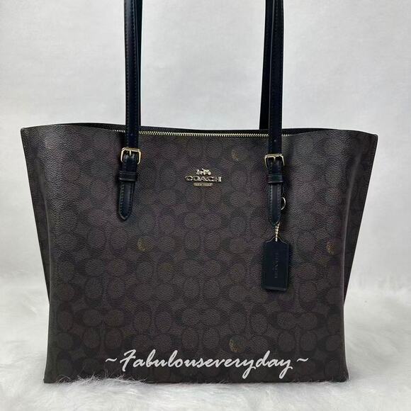 Coach Mollie Tote Bag In Signature Canvas CV967 Walnut/Black NWT - Picture 2 of 11